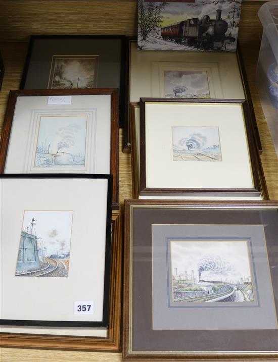 Nick Luff, eight assorted watercolours, railway scenes, with a copy of Steam Railways of Devon and Cornwall, largest 11 x 14cm